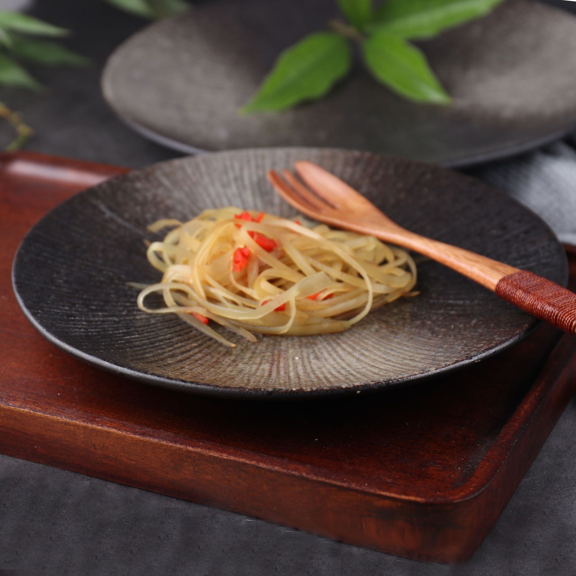 Japanese retro ceramic tableware creative personality Western plate Black steak plate pasta Salad Plate Disc plate - Provence Home Living Store