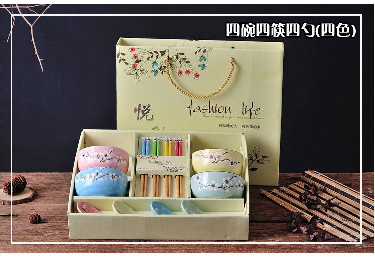 Creative ceramic bowl household tableware  4 bowls chinese gift dinnerware set tableware gift boxes wedding - Provence Home Living Store