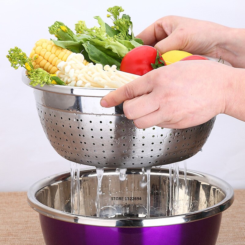 Stainless Steel Kitchen Strainer High Vegetable Fruit Washing Colander Micro Perforated Strainer Strong Base with High Quality - Provence Home Living Store