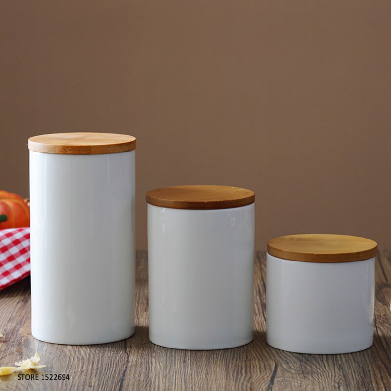 Home Porcelain Canisters Ceramic Jar Food Storage Self Sealing Container Airtight Bamboo Lid Three Size for Option - Provence Home Living Store