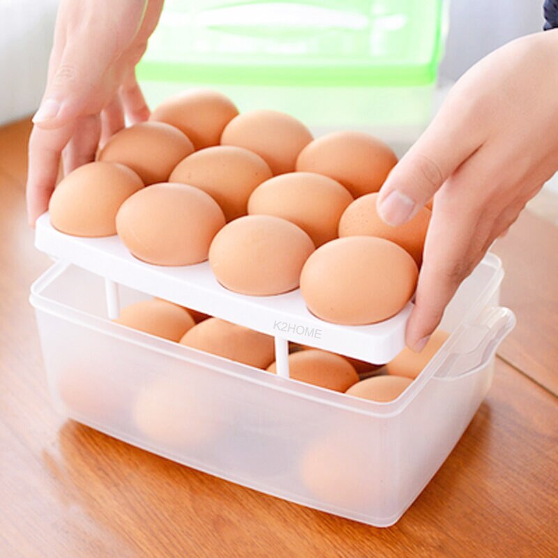 K2 Home Eggs Container Storage Box 24 Grid Bilayer Basket Organizer Kitchen Gadgets Items Refrigerator Storage Tool - Provence Home Living Store