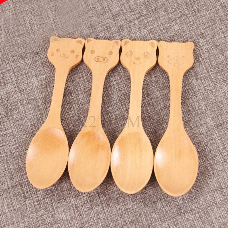 Set of 4 Natural and Eco-Friendly Cute Cartoon Children Wood Soup Spoons Handmade Kitchen Wooden Spoons Utensils - Provence Home Living Store