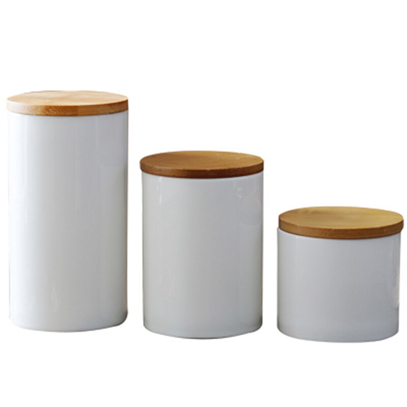 Home Porcelain Canisters Ceramic Jar Food Storage Self Sealing Container Airtight Bamboo Lid Three Size for Option - Provence Home Living Store