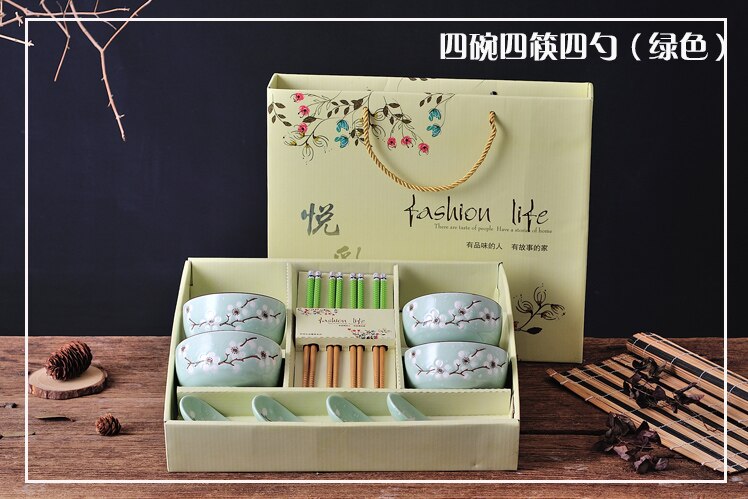 Creative ceramic bowl household tableware  4 bowls chinese gift dinnerware set tableware gift boxes wedding - Provence Home Living Store