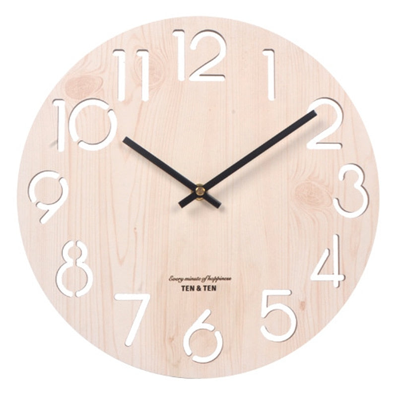 Wooden 3D Wall Clock Modern Design Nordic Brief Living Room Decoration Kitchen Clock Art Hollow Wall Watch Home Decor 12 inch - Provence Home Living Store