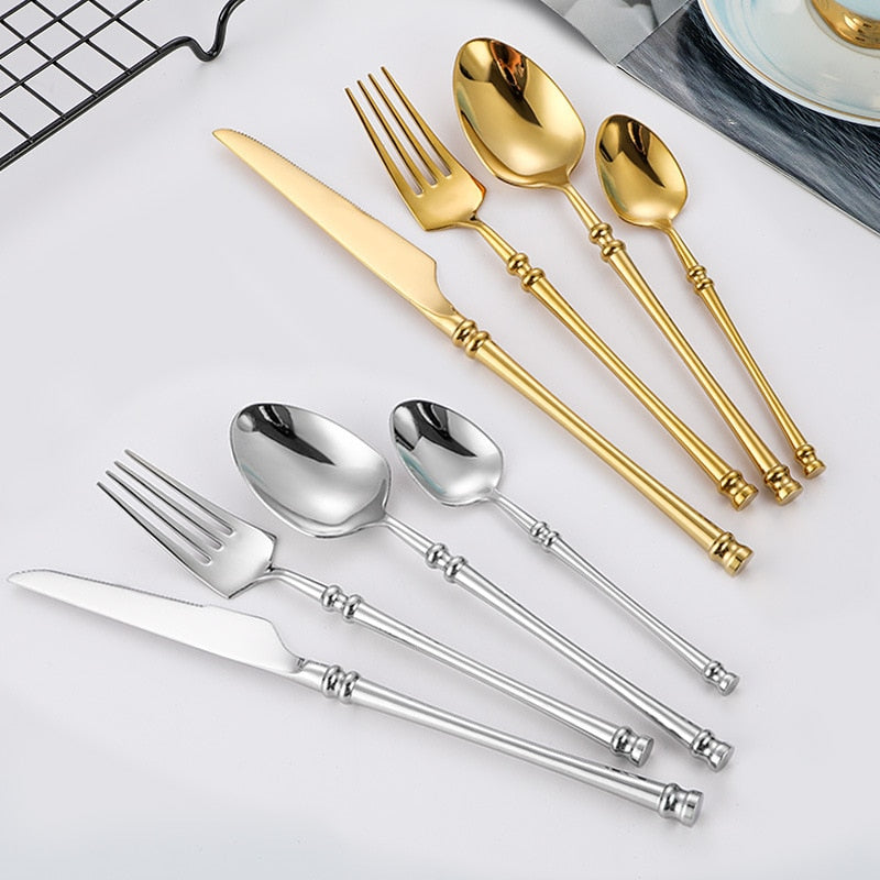 Stainless Steel Cutlery Set Gold Dinnerware Set Forks Knives Spoons Dinnerware Korean Food Cutlery Kitchen Accessories - Provence Home Living Store