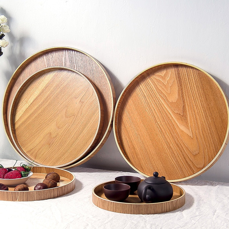 Japanese Style Round Tray Food Serving Plate Wood Snack Deseert Plate Teaboard Natural Tea Food Server Dishes Drink Platter WF - Provence Home Living Store