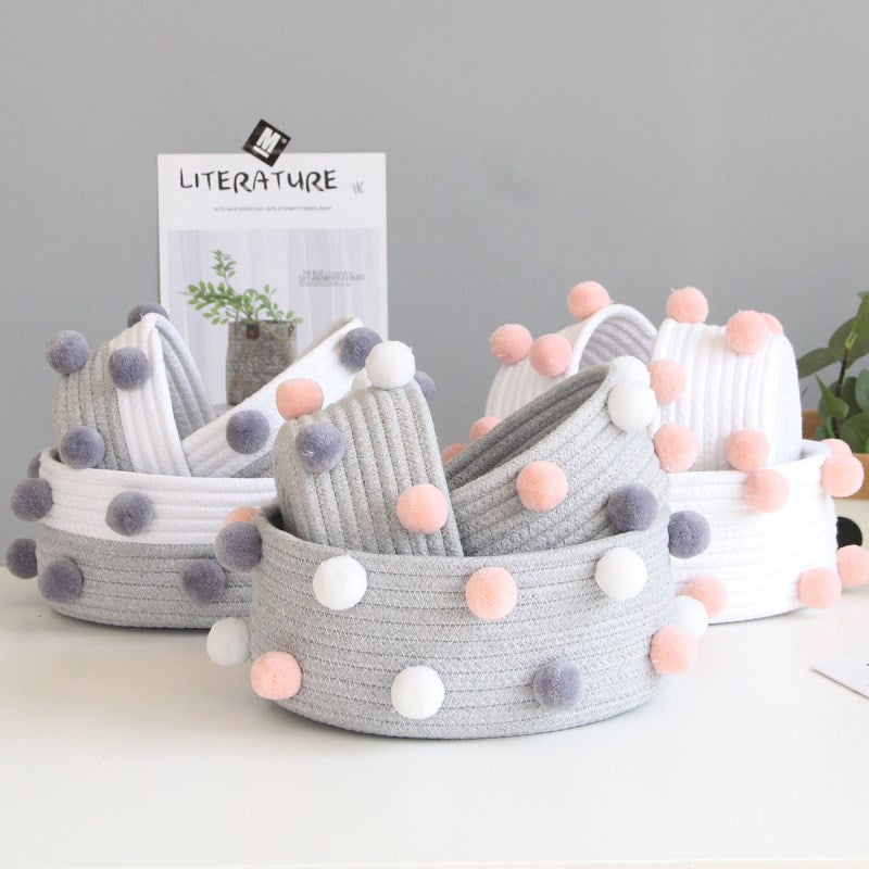 INS Pompom Cotton Rope Storage Baskets Handmade Woven Dirty Clothes Laundry Basket Kids Toys Desktop Sundries Organizer Hamper - Provence Home Living Store