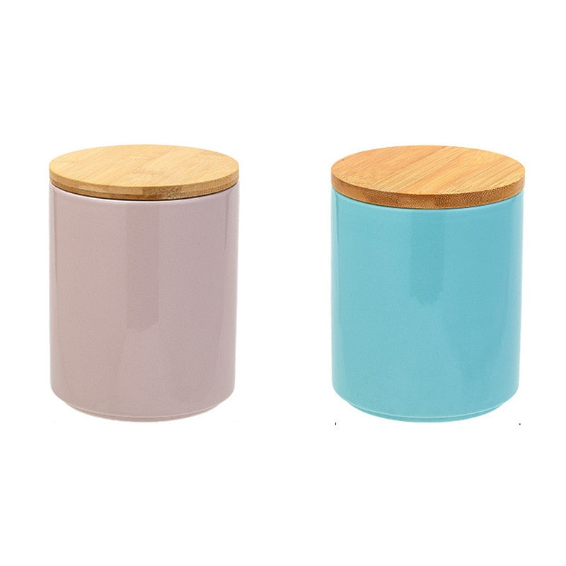 Creative Wooden Lid Ceramic Sealed Jar Kitchen Food Storage Bottle Moisture-proof Tea Candy Jar Bottle Container Home Decoration - Provence Home Living Store