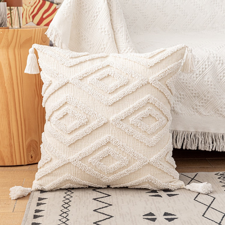 Cushion Cover 45x45cm/30x50cm Cotton pillow cover Ivory Loop Tufted for Home decoration Netural Living Room Bedroom - Provence Home Living Store