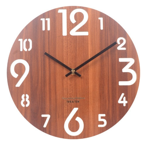 Wooden 3D Wall Clock Modern Design Nordic Brief Living Room Decoration Kitchen Clock Art Hollow Wall Watch Home Decor 12 inch - Provence Home Living Store