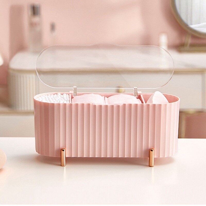 Transparent Cosmetic Storage Box Powder Puff Cotton Swab Cotton Pad Storage Box Makeup Organizer Desktop Dustproof Organizer - Provence Home Living Store