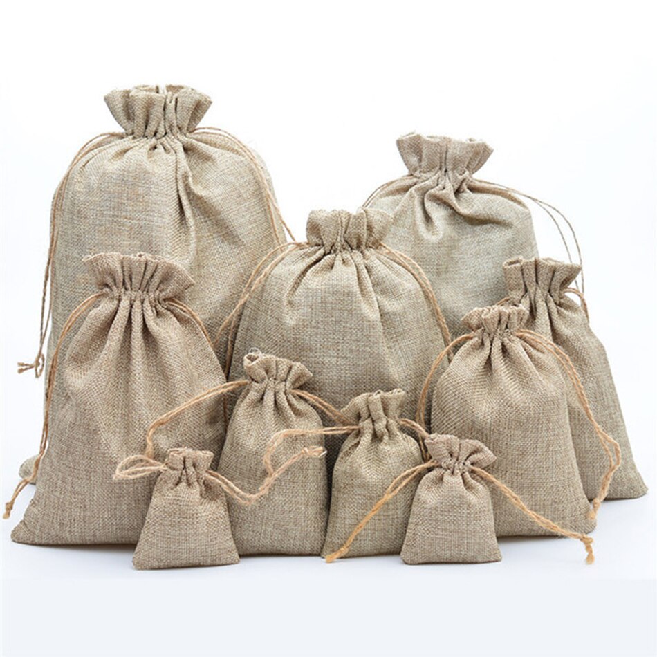 10PCS Burlap Gift Storage Bag with Hemp Rope,Wedding Party DIY Craft Packing,Favor Jewelry Pouches with Drawstring for Christmas - Provence Home Living Store