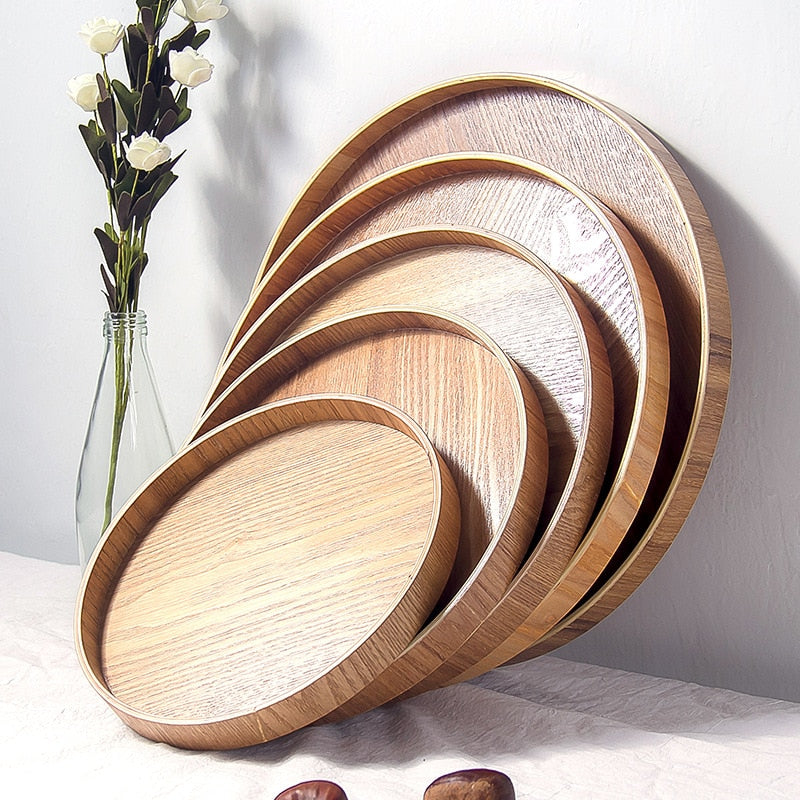 Japanese Style Round Tray Food Serving Plate Wood Snack Deseert Plate Teaboard Natural Tea Food Server Dishes Drink Platter WF - Provence Home Living Store