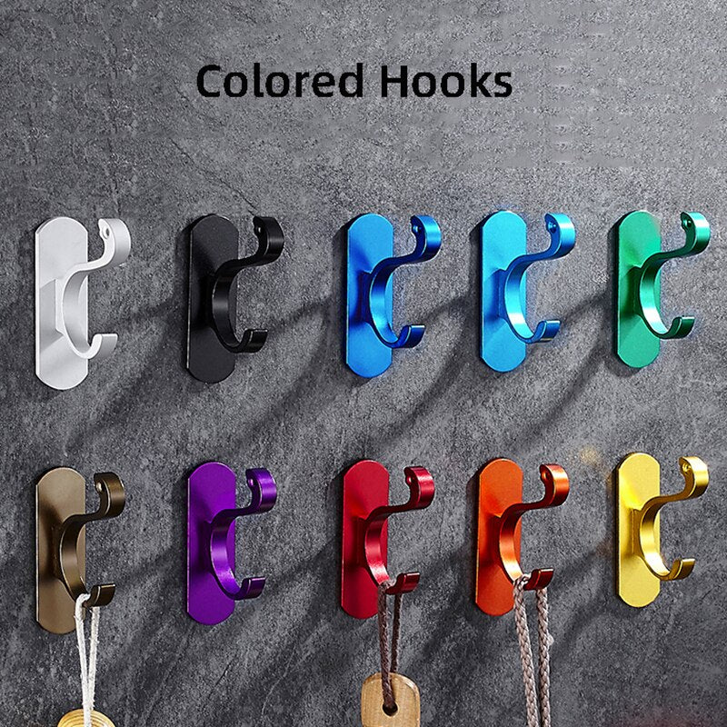 Punch Free Colorful Hooks Clothes Hanger Space Aluminum Rustproof Towel Hook Coat Hanger Key Rack Bathroom Accessories - Provence Home Living Store