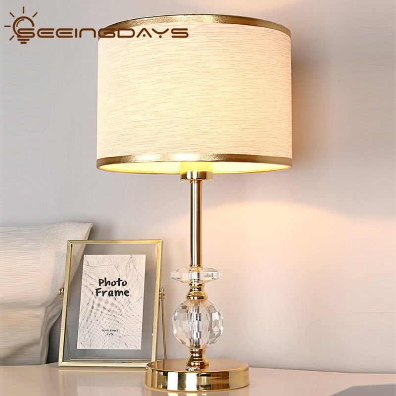 SeeingDays Golden Edge Lampshade Ball Crystal Table Lamp For Bedroom Living Room Bedside Lamp Modern European Crystal Lamp E27 - Provence Home Living Store