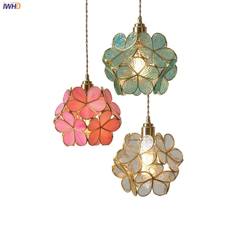 IWHD Nordic Flower Copper Pendant Lighting Fixtures Bedroom Dinning Living Room Glass LED Pendant Light Fixtures Luminaria - Provence Home Living Store