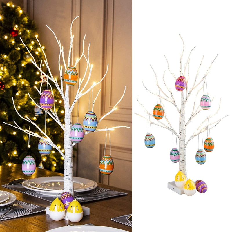 60cm Easter Lighted Tree Decor Led Birch Tree Light Easter Eggs Hanging Ornaments Tree Easter Party Kids Gifts Easter Decoration - Provence Home Living Store