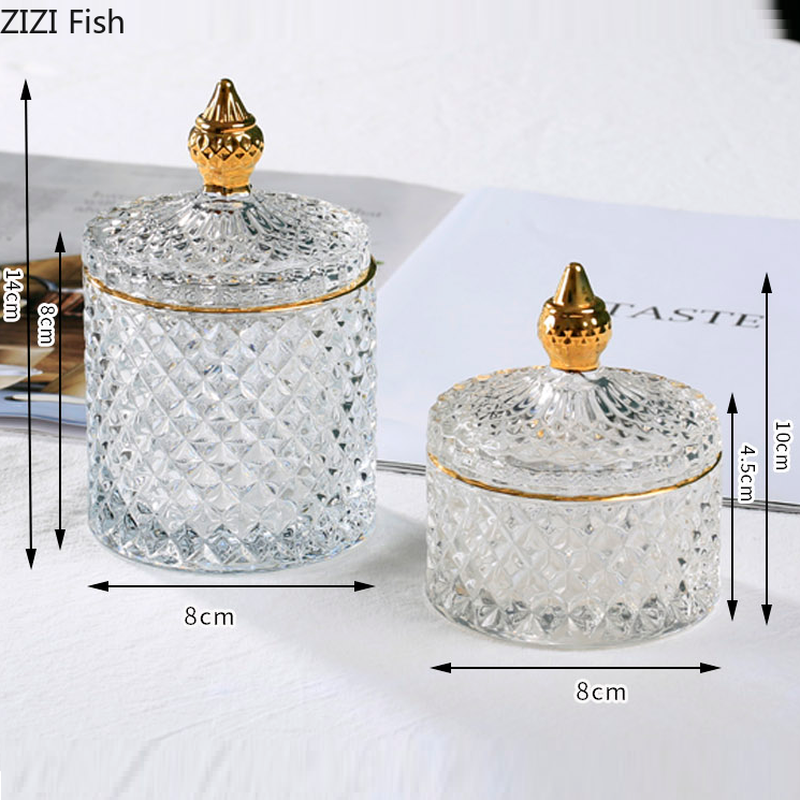 Retro Glass Jar Transparent Gold Jewellery Storage Box Storage Tank Cotton Swab Cans Tea Sugar Candy Cans Home Decor Accessories - Provence Home Living Store