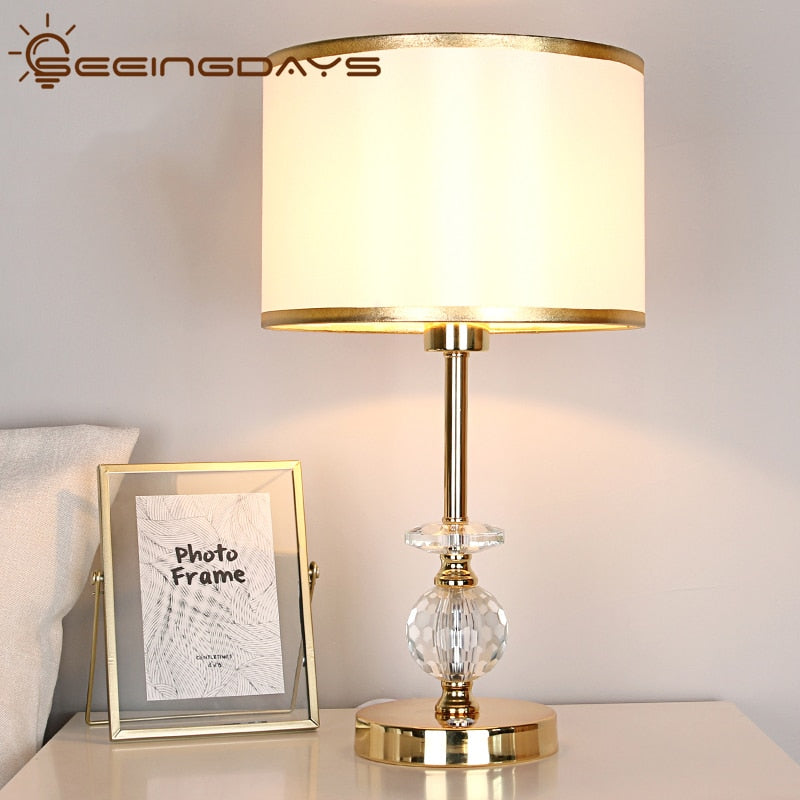 SeeingDays Golden Edge Lampshade Ball Crystal Table Lamp For Bedroom Living Room Bedside Lamp Modern European Crystal Lamp E27 - Provence Home Living Store