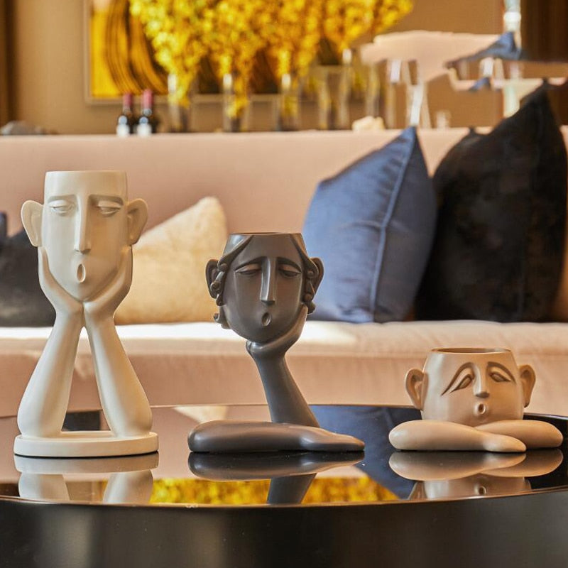 Abstract figure Set 3pc living room Sculpture Office Bookshelf Home Decor modern Vase Home Ornaments TV Desk Figurine Resin - Provence Home Living Store