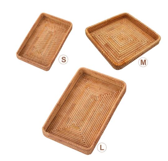 Rattan household desktop tea tray fruit bread basket portable fruit bowl hotel tray towel basket storage special  WF - Provence Home Living Store