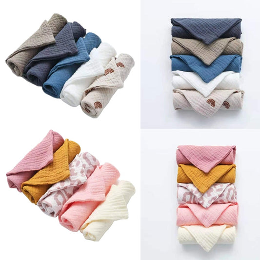 5 Pcs Cotton Baby Muslin Towel Square Infants Saliva Towel Newborn Burp Cloths for Baby Face Washcloth Handkerchief Baby Bibs - Provence Home Living Store