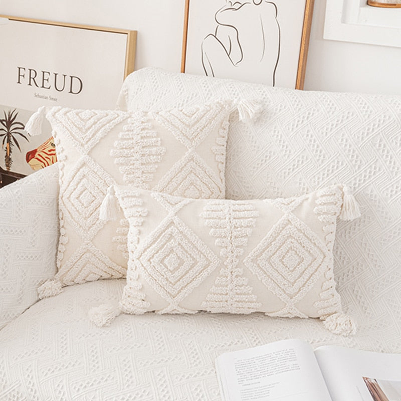 Cushion Cover 45x45cm/30x50cm Cotton pillow cover Ivory Loop Tufted for Home decoration Netural Living Room Bedroom - Provence Home Living Store