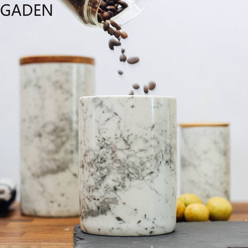 Ceramic Marble Sealed Jar Kitchen Storage Box Storage Jar Tea Caddy Grain Dispenser with Lid Nordic Retro Storage Supplies - Provence Home Living Store