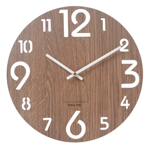 Wooden 3D Wall Clock Modern Design Nordic Brief Living Room Decoration Kitchen Clock Art Hollow Wall Watch Home Decor 12 inch - Provence Home Living Store