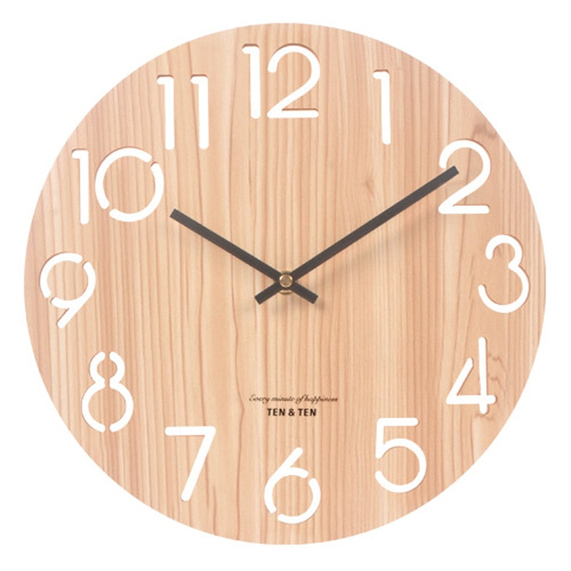 Wooden 3D Wall Clock Modern Design Nordic Brief Living Room Decoration Kitchen Clock Art Hollow Wall Watch Home Decor 12 inch - Provence Home Living Store