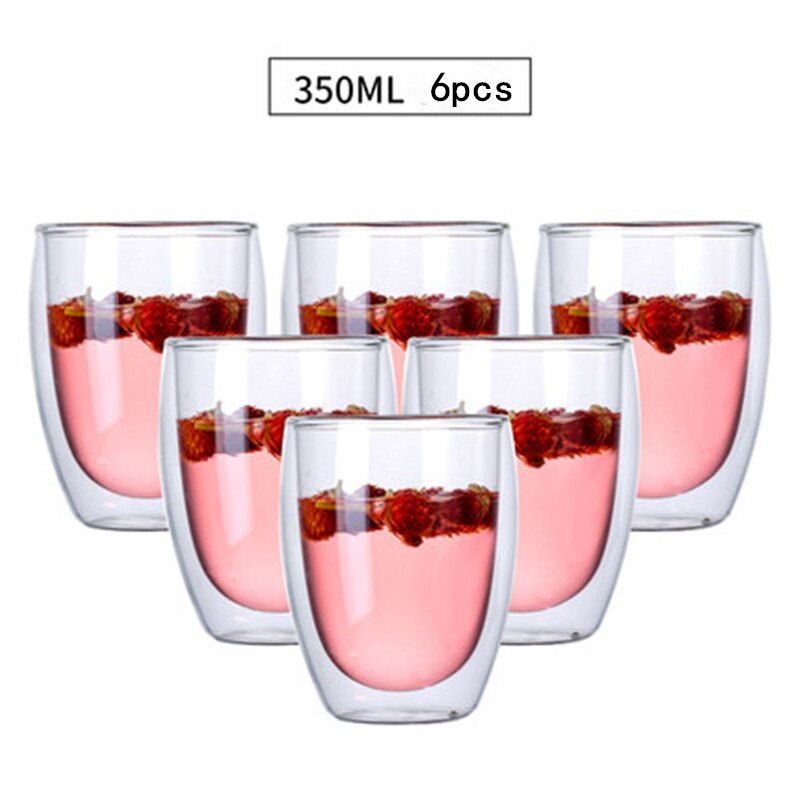 6Pcs Double Layers Wall Glass Insulated Milk Coffee Mug Cup Heat Resistant Healthy Drink Tea Mugs Transparent Drinkware - Provence Home Living Store