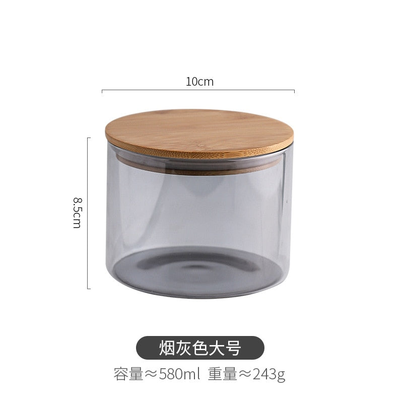 Sealed Glass Jar Set Kitchen Food Storage Container Candy Candies Multigrain Tea Tin with Wooden Lid Storage Box Home Decoration - Provence Home Living Store