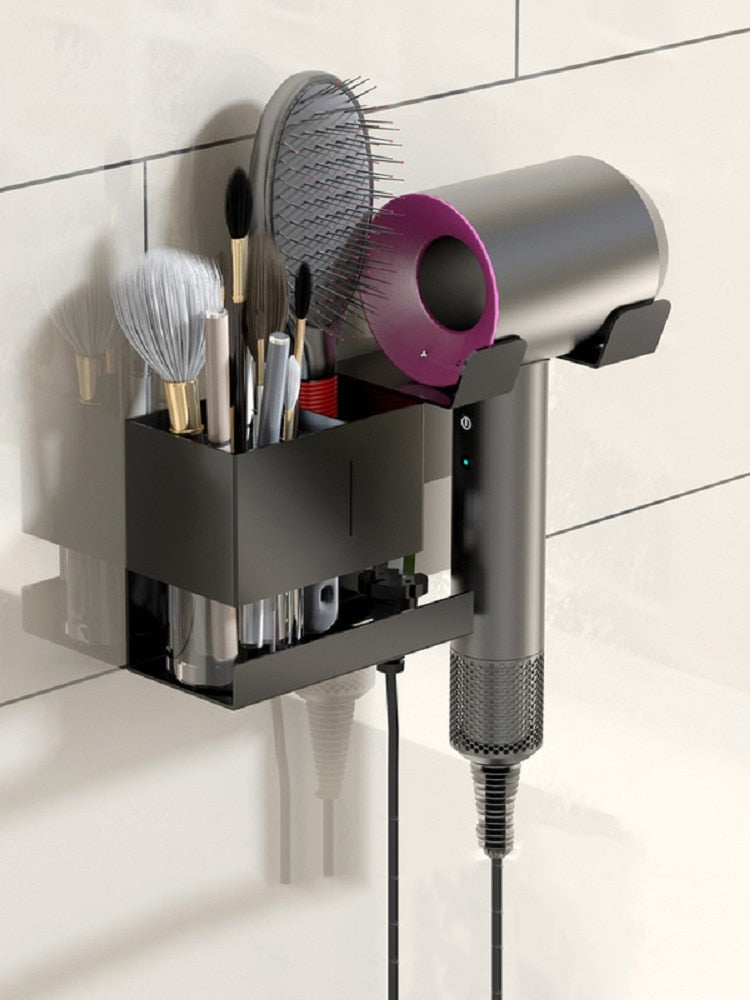 Wall Mounted Hair Dryer Holder - Blow Dryer Holder for Dyson Black Bathroom Storage Rack Multi-function Cosmetic Shelves - Provence Home Living Store