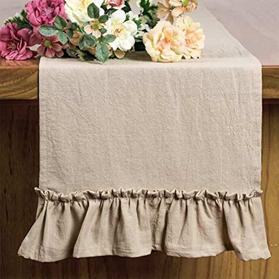 Cotton Ruffles Table Runner Event Party Supplies Fabric Decor Romantic Solid Colour Placemat for Holiday Wedding Christmas Doily - Provence Home Living Store