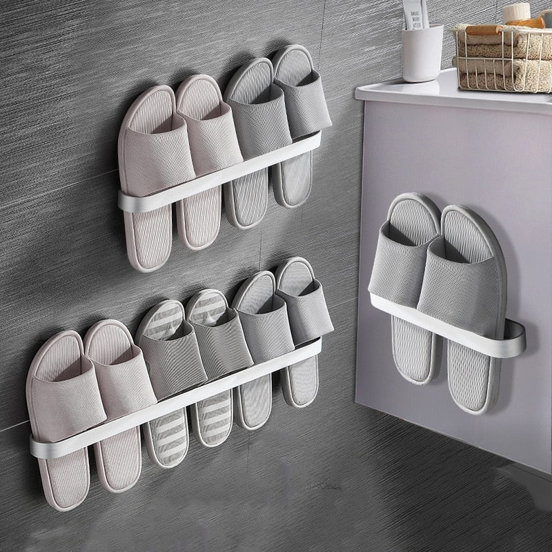 Slipper Rack  Towel Hanger Wall-Mounted Shoes Storage Rack Punch Free Slippers Holder - Provence Home Living Store