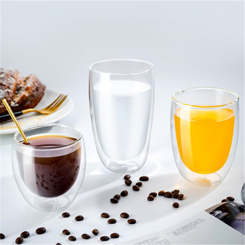 6Pcs Double Layers Wall Glass Insulated Milk Coffee Mug Cup Heat Resistant Healthy Drink Tea Mugs Transparent Drinkware - Provence Home Living Store