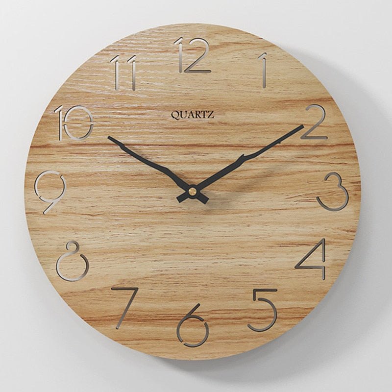 Nordic Wooden Wall Clock 12 Inch Wooden Silent Mechanism Quiet Clockwork Wall Clocks For Indoor/Outdoor Home Decor Living Room - Provence Home Living Store