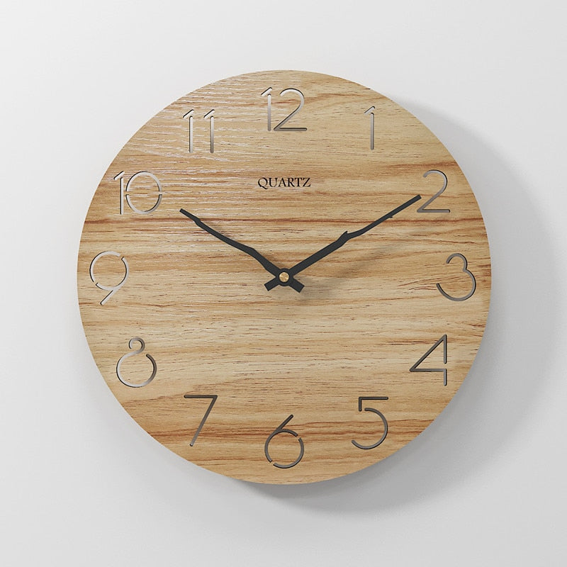 Nordic Wooden Wall Clock 12 Inch Wooden Silent Mechanism Quiet Clockwork Wall Clocks For Indoor/Outdoor Home Decor Living Room - Provence Home Living Store