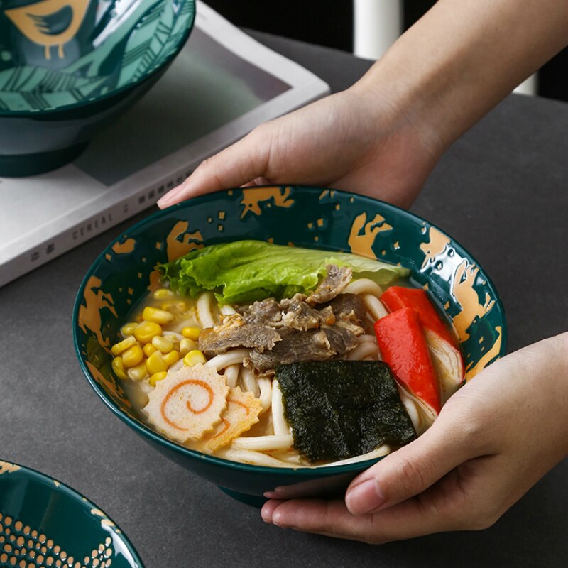 Japanese Ramen Bowl Household Soup Bowl Salad Bowl Ceramic Tableware Instant Noodle Bowl Ceramic Tableware - Provence Home Living Store