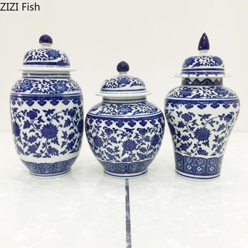 New Ceramic Tea Pot Blue and White Porcelain Decoration of Tea Coffee Beans Sealed Storage Tank Classical Household Storage Tank - Provence Home Living Store