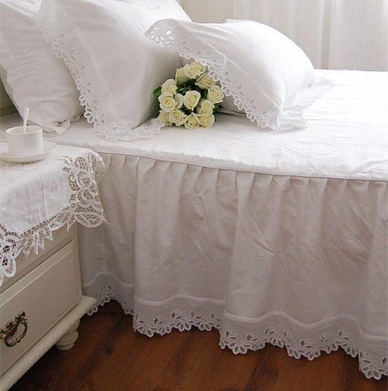 Super soft bed skirt European flower embroidery 100% satin cotton bedspread bed sheet for wedding decoration elegant bed cover - Provence Home Living Store