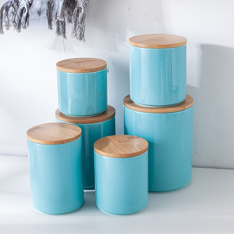 Creative Wooden Lid Ceramic Sealed Jar Kitchen Food Storage Bottle Moisture-proof Tea Candy Jar Bottle Container Home Decoration - Provence Home Living Store