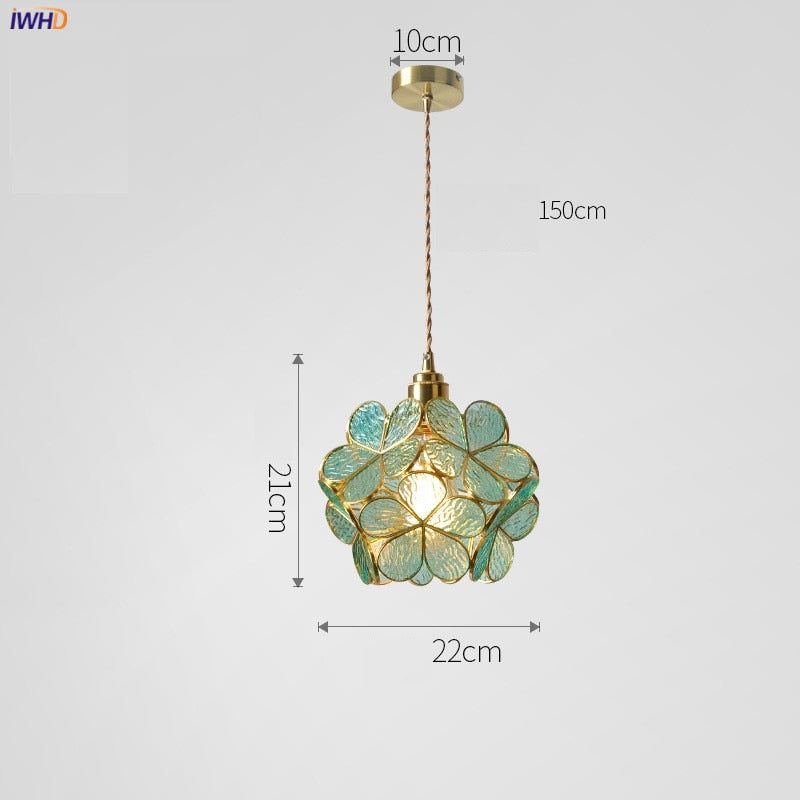 IWHD Nordic Flower Copper Pendant Lighting Fixtures Bedroom Dinning Living Room Glass LED Pendant Light Fixtures Luminaria - Provence Home Living Store