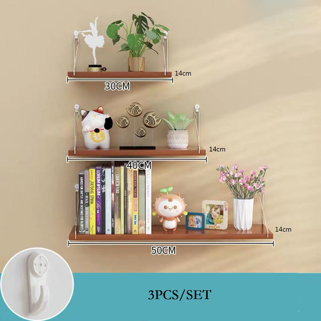 3PCS Wooden Wall Hanging Shelves Living Room Decor Display Stand Flower Pot Bookcase Holder Rack Bathroom Kitchen Storage Shelf - Provence Home Living Store