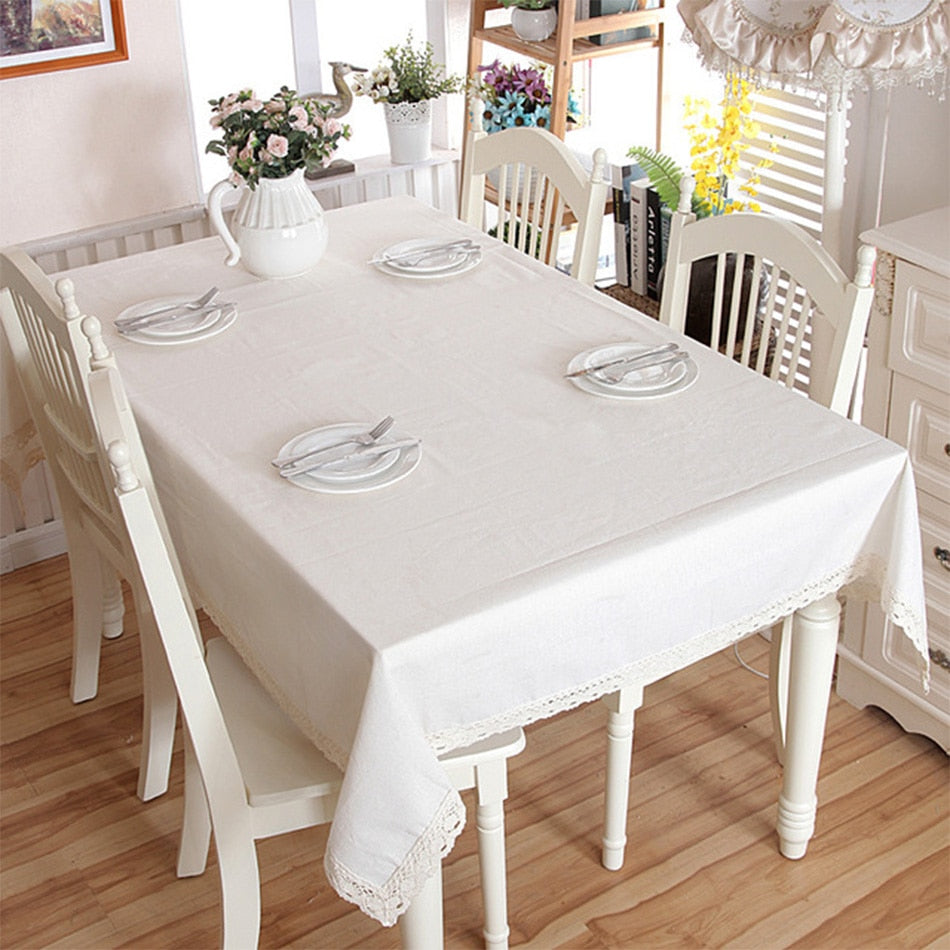 Customizable Linen Blending White Tablecloth,Rectangular Solid CoIor Table Cover ,for Kitchen Dinning Tabletop,Home Table Decor - Provence Home Living Store