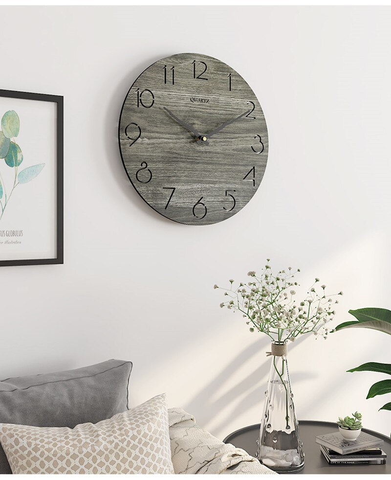 Nordic Wooden Wall Clock 12 Inch Wooden Silent Mechanism Quiet Clockwork Wall Clocks For Indoor/Outdoor Home Decor Living Room - Provence Home Living Store