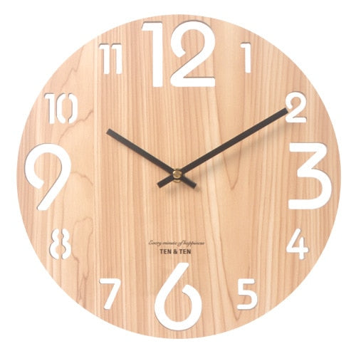 Wooden 3D Wall Clock Modern Design Nordic Brief Living Room Decoration Kitchen Clock Art Hollow Wall Watch Home Decor 12 inch - Provence Home Living Store