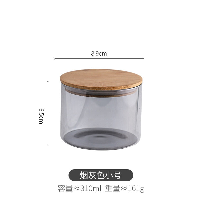 Sealed Glass Jar Set Kitchen Food Storage Container Candy Candies Multigrain Tea Tin with Wooden Lid Storage Box Home Decoration - Provence Home Living Store