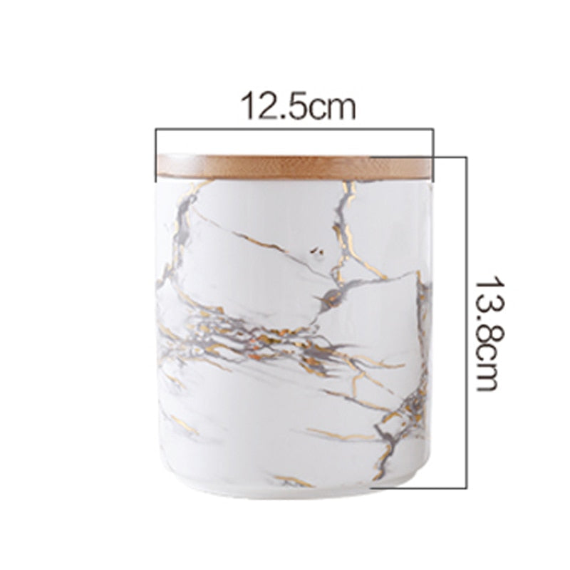 Nordic Ceramic Storage Jar Marble Grain Wooden Cover Sealed Jar Handicraft Luxury Home Storage Supplies/Kitchen Grain Dispenser - Provence Home Living Store